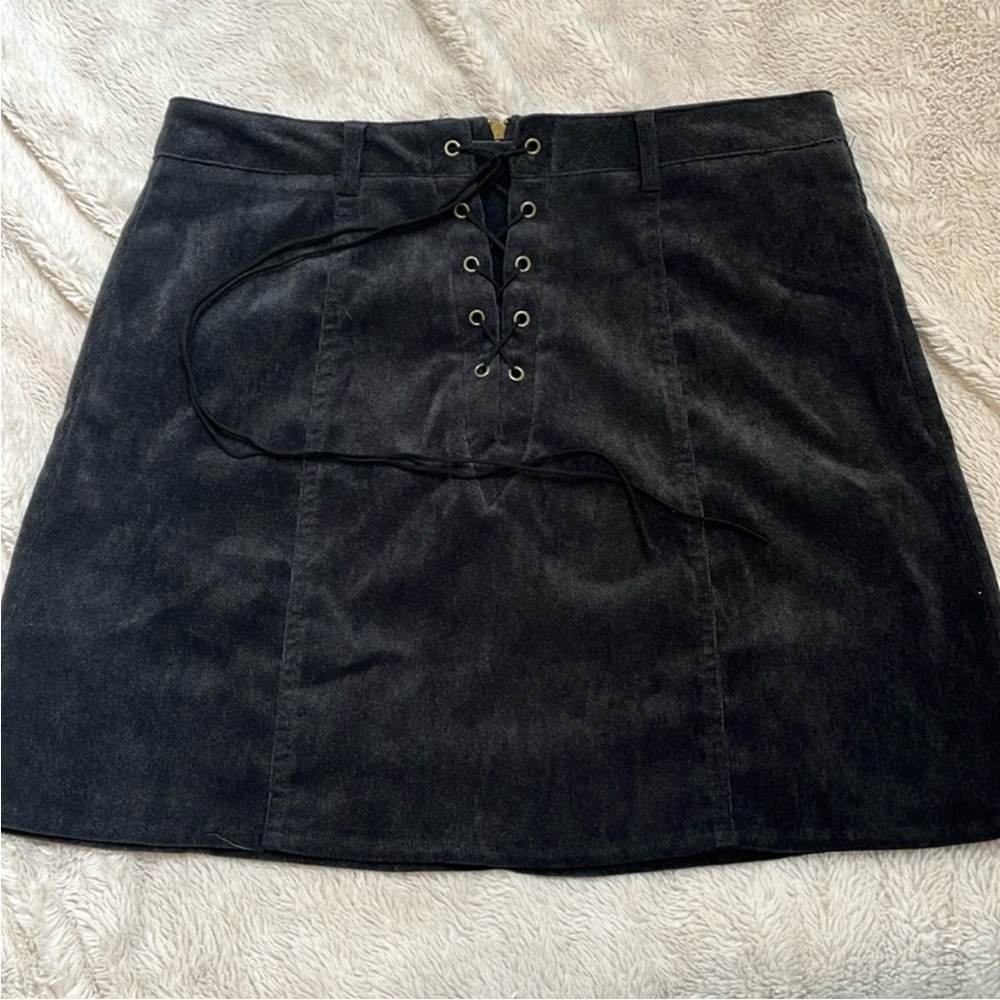 One Twelfth Black Corduroy Lace-Up Skirt